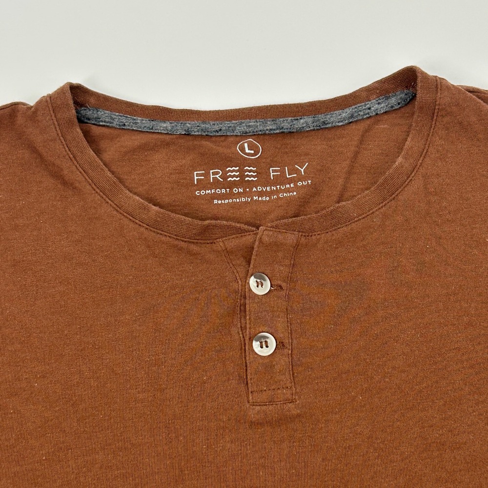 Free Fly Henley Shirt Men's Large Rust Brown Long Sleeve‎ Bamboo Blend Fishing